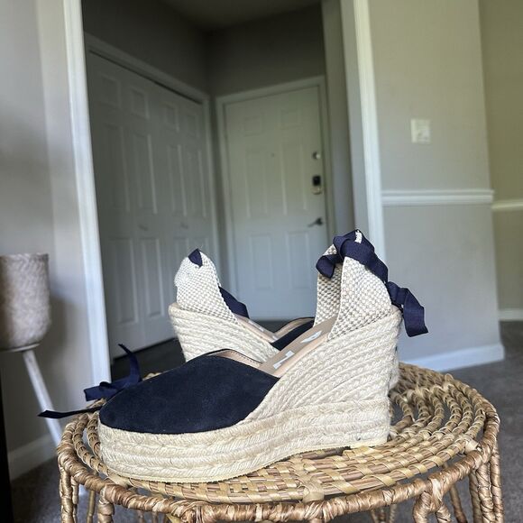 MANEBI Soft Suede Low Wedge Espadrilles Hamptons Patriot Blue EU 38 US 7.5 - Picture 7 of 12